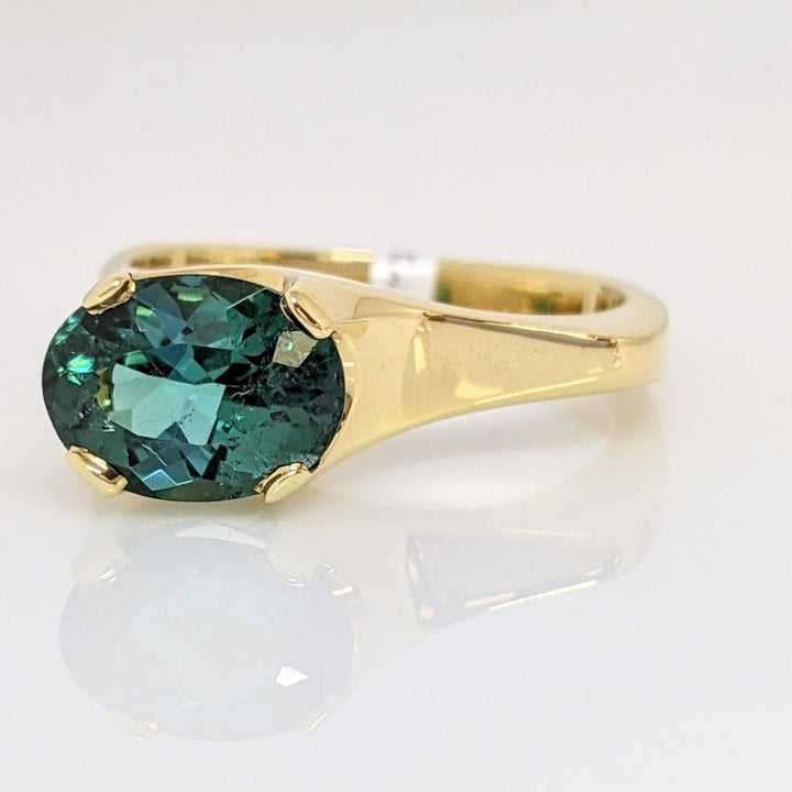 18K GREEN/ BLUE TOURMALINE OVAL 7X9 FREE FORM ESTATE RING 7.4 GRAMS