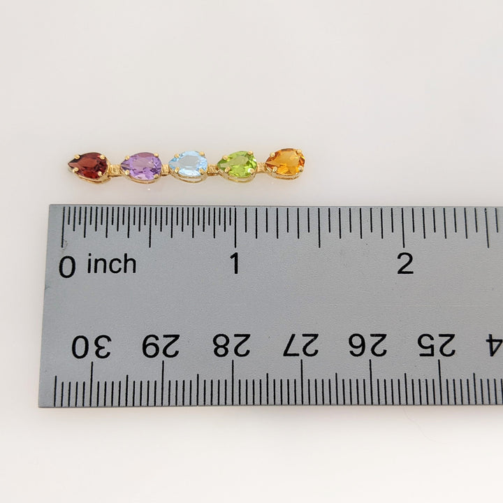 14K GARNET, AMETHYST, BLUE TOPAZ, PERIDOT, CITRINE PEAR 4X6 (10) DROP ESTATE EARRINGS 2.5 GRAMS