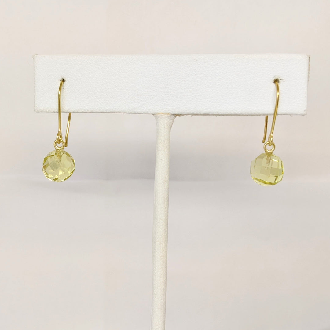 18K CITRINE ROUND 8MM BALL DANGLE ESTATE EARRINGS 1.9 GRAMS