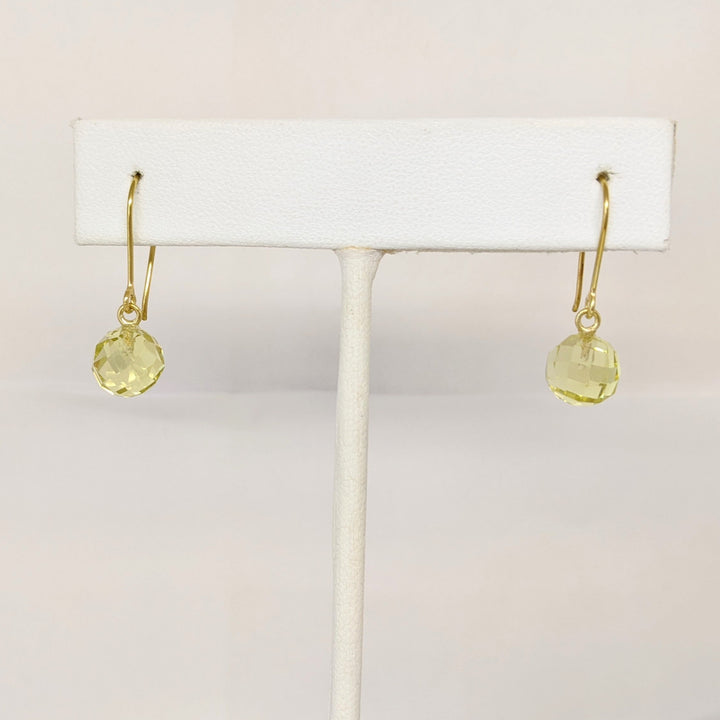 18K CITRINE ROUND 8MM BALL DANGLE ESTATE EARRINGS 1.9 GRAMS