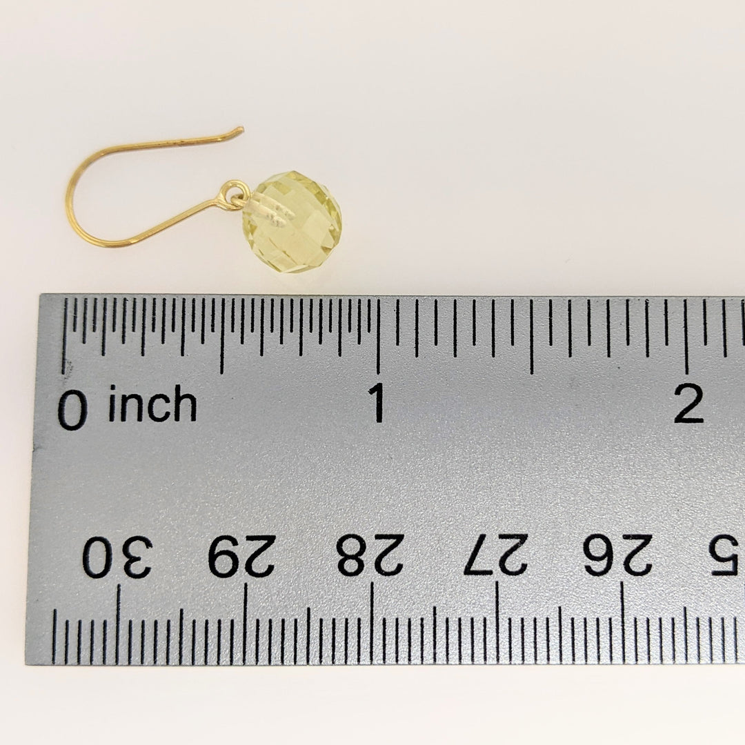 18K CITRINE ROUND 8MM BALL DANGLE ESTATE EARRINGS 1.9 GRAMS