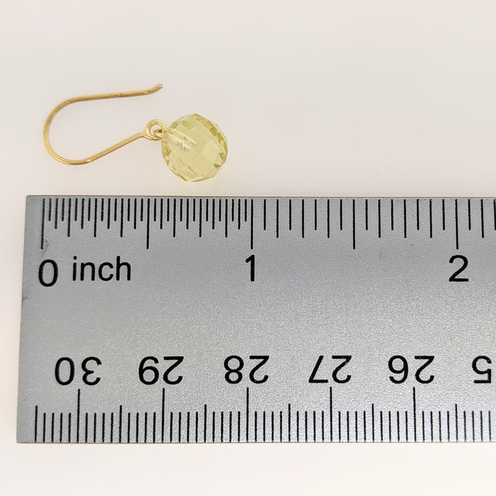 18K CITRINE ROUND 8MM BALL DANGLE ESTATE EARRINGS 1.9 GRAMS