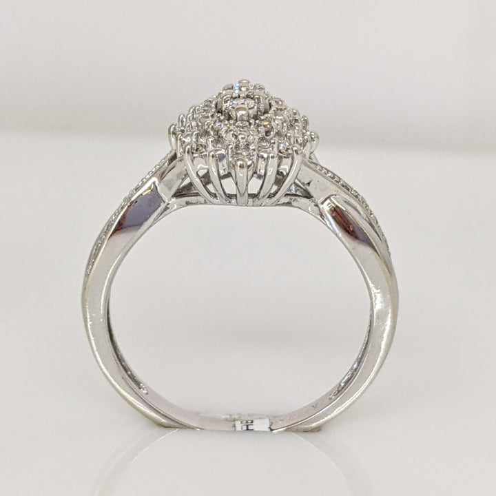 10K WHITE .22 CARAT TOTAL SI1 H DIAMOND ROUND (30) CLUSTER MARQUISE SHAPE ESTATE RING 3.0 GRAMS