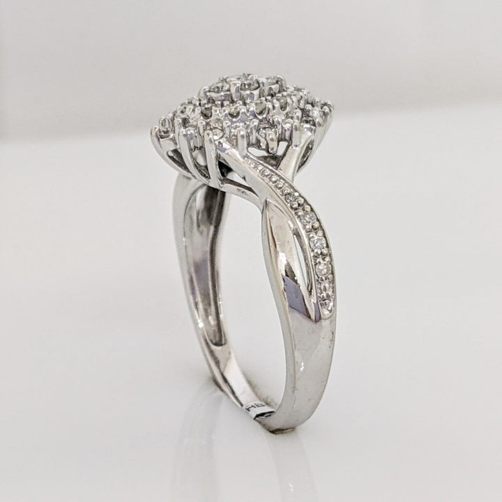 10K WHITE .22 CARAT TOTAL SI1 H DIAMOND ROUND (30) CLUSTER MARQUISE SHAPE ESTATE RING 3.0 GRAMS