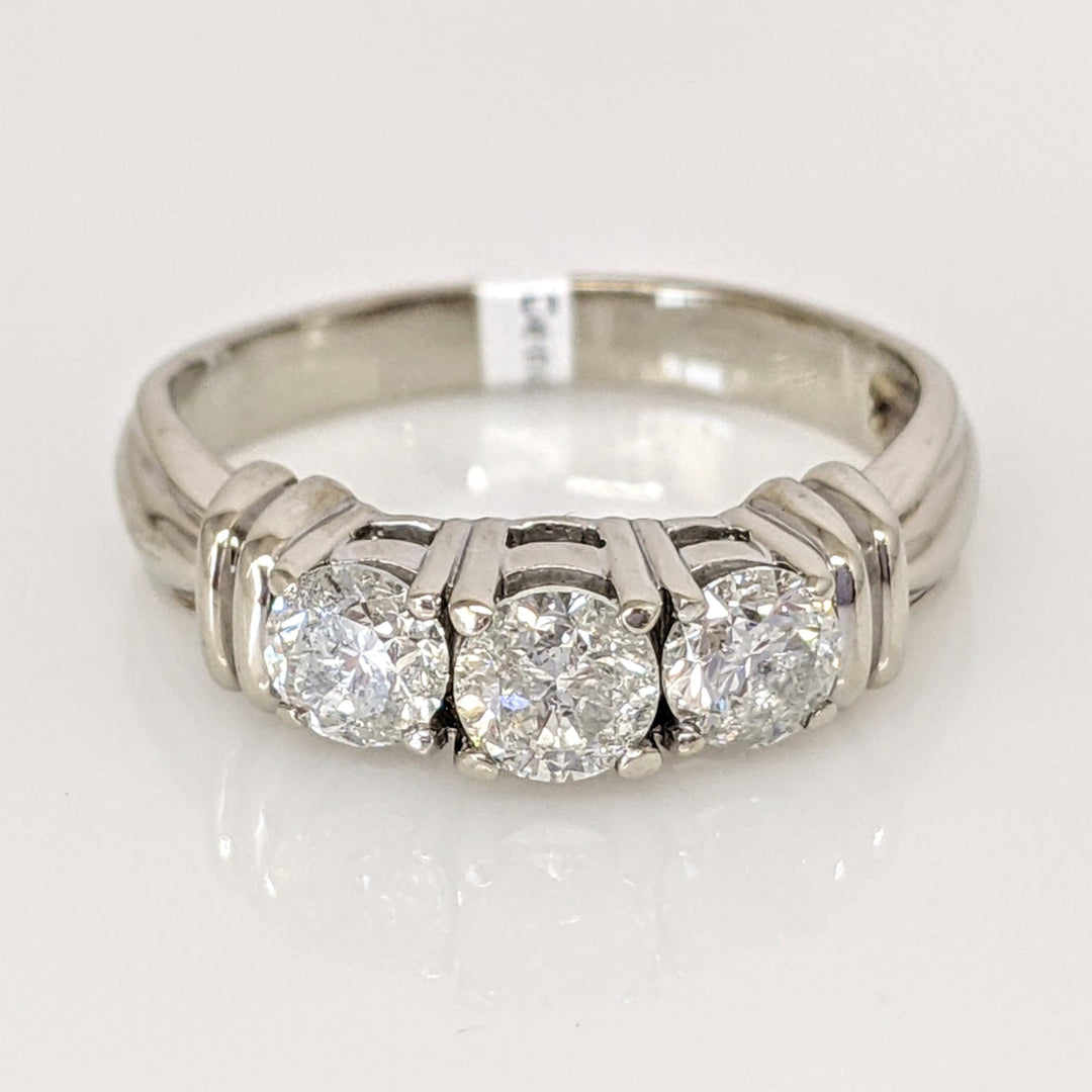 14K WHITE 1.00 CARAT TOTAL WEIGHT I2 I DIAMOND ROUND (3) ESTATE TRINITY RING 4.0 GRAMS