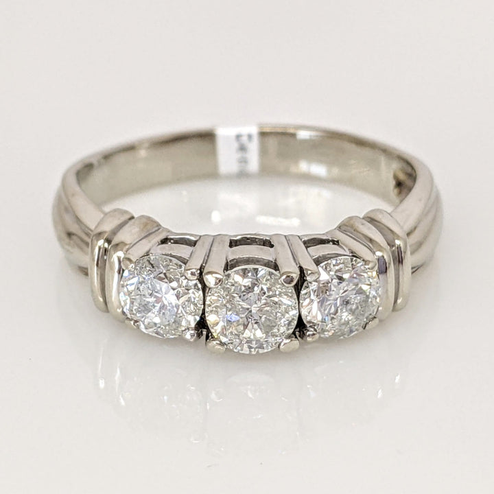 14K WHITE 1.00 CARAT TOTAL WEIGHT I2 I DIAMOND ROUND (3) ESTATE TRINITY RING 4.0 GRAMS