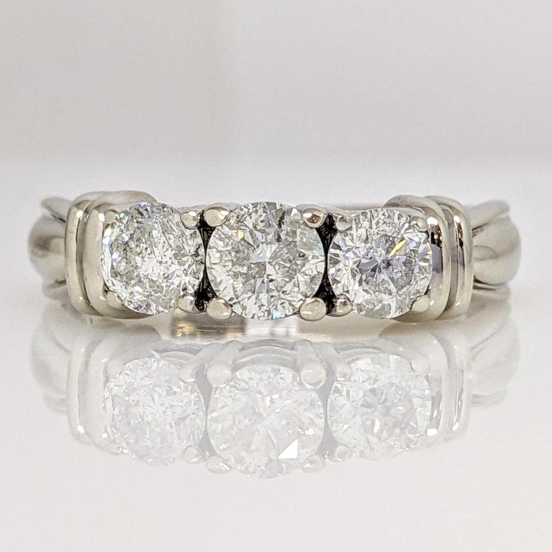 14K WHITE 1.00 CARAT TOTAL WEIGHT I2 I DIAMOND ROUND (3) ESTATE TRINITY RING 4.0 GRAMS