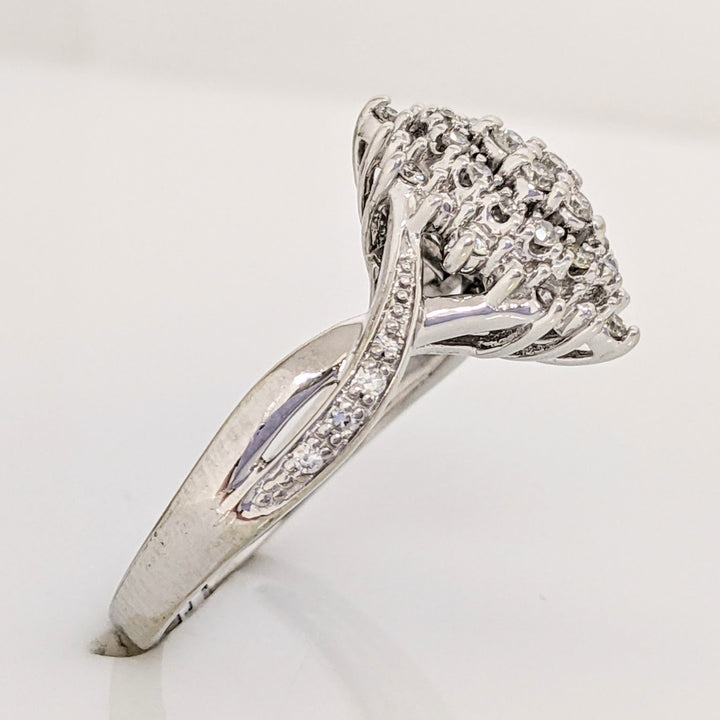 10K WHITE .22 CARAT TOTAL SI1 H DIAMOND ROUND (30) CLUSTER MARQUISE SHAPE ESTATE RING 3.0 GRAMS