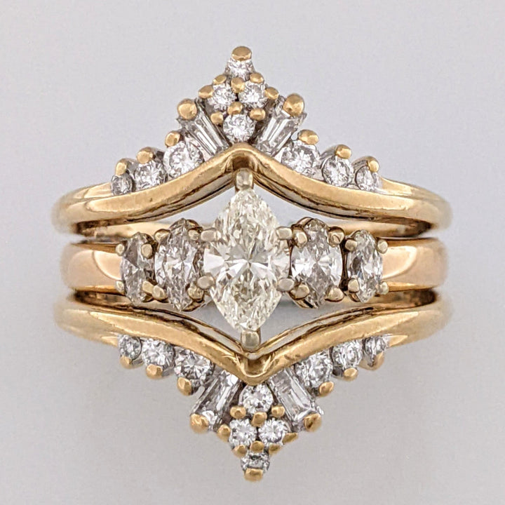 14K 1.48 CARAT TOTAL WEIGHT VS2 K DIAMOND MARQUISE (5) ROUND (20) BAGUETTE (4) ESTATE RING 8.7 GRAMS