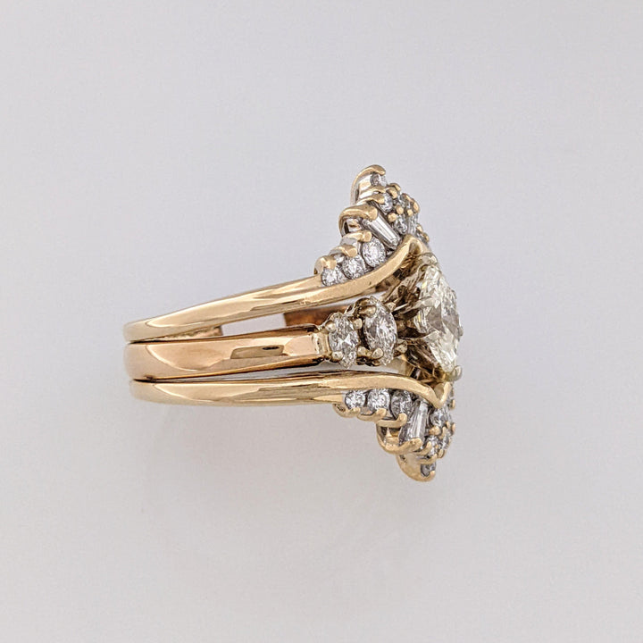 14K 1.48 CARAT TOTAL WEIGHT VS2 K DIAMOND MARQUISE (5) ROUND (20) BAGUETTE (4) ESTATE RING 8.7 GRAMS