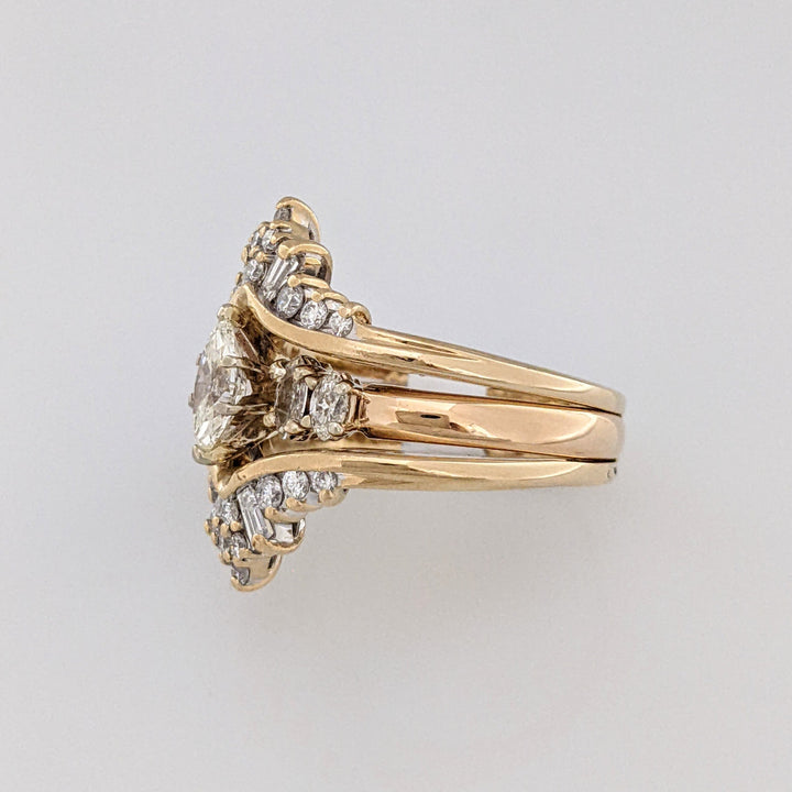 14K 1.48 CARAT TOTAL WEIGHT VS2 K DIAMOND MARQUISE (5) ROUND (20) BAGUETTE (4) ESTATE RING 8.7 GRAMS