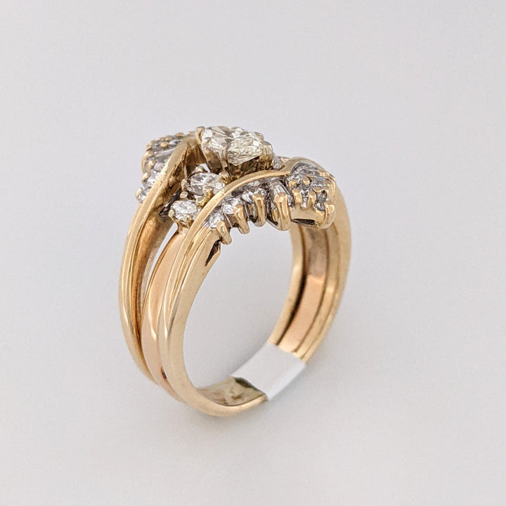 14K 1.48 CARAT TOTAL WEIGHT VS2 K DIAMOND MARQUISE (5) ROUND (20) BAGUETTE (4) ESTATE RING 8.7 GRAMS