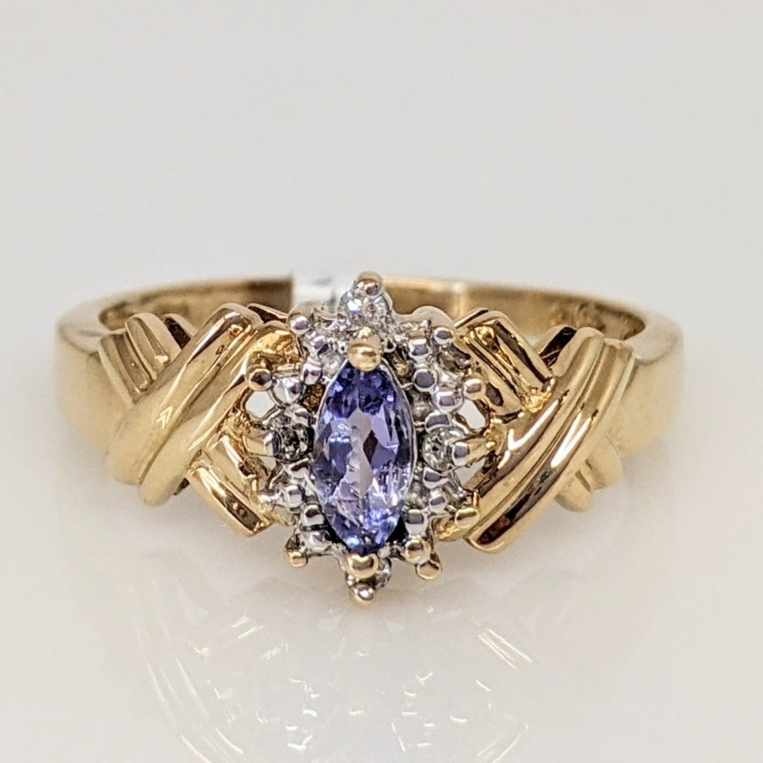 14K PURPLE GLASS MARQUISE 3X6 WITH (4) MELEE ESTATE RING 2.8 GRAMS