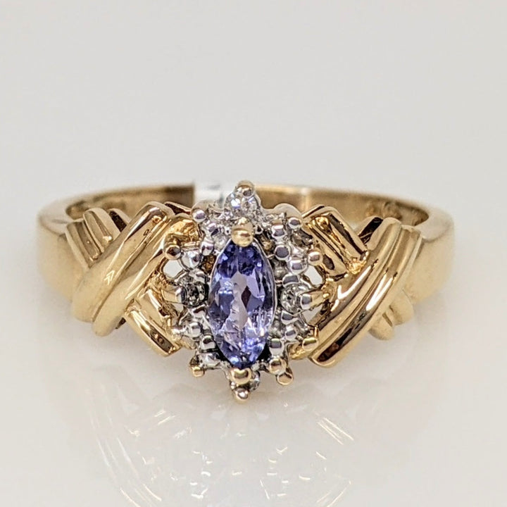 14K PURPLE GLASS MARQUISE 3X6 WITH (4) MELEE ESTATE RING 2.8 GRAMS