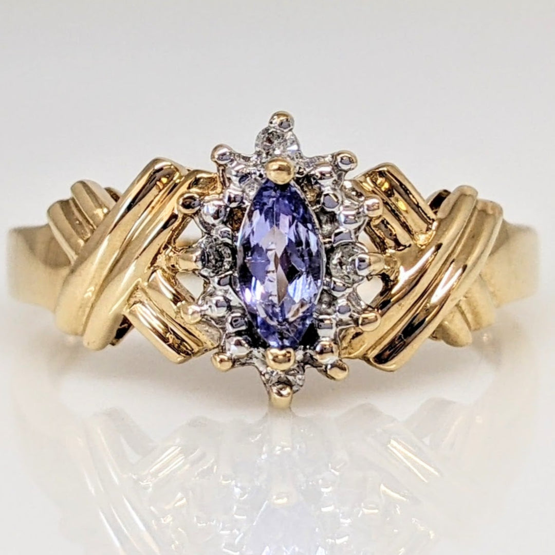 14K PURPLE GLASS MARQUISE 3X6 WITH (4) MELEE ESTATE RING 2.8 GRAMS