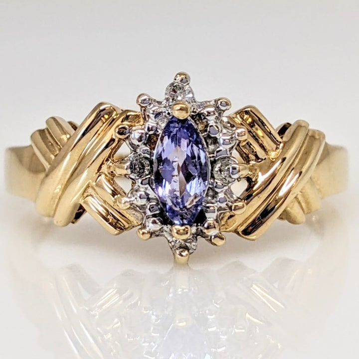 14K PURPLE GLASS MARQUISE 3X6 WITH (4) MELEE ESTATE RING 2.8 GRAMS