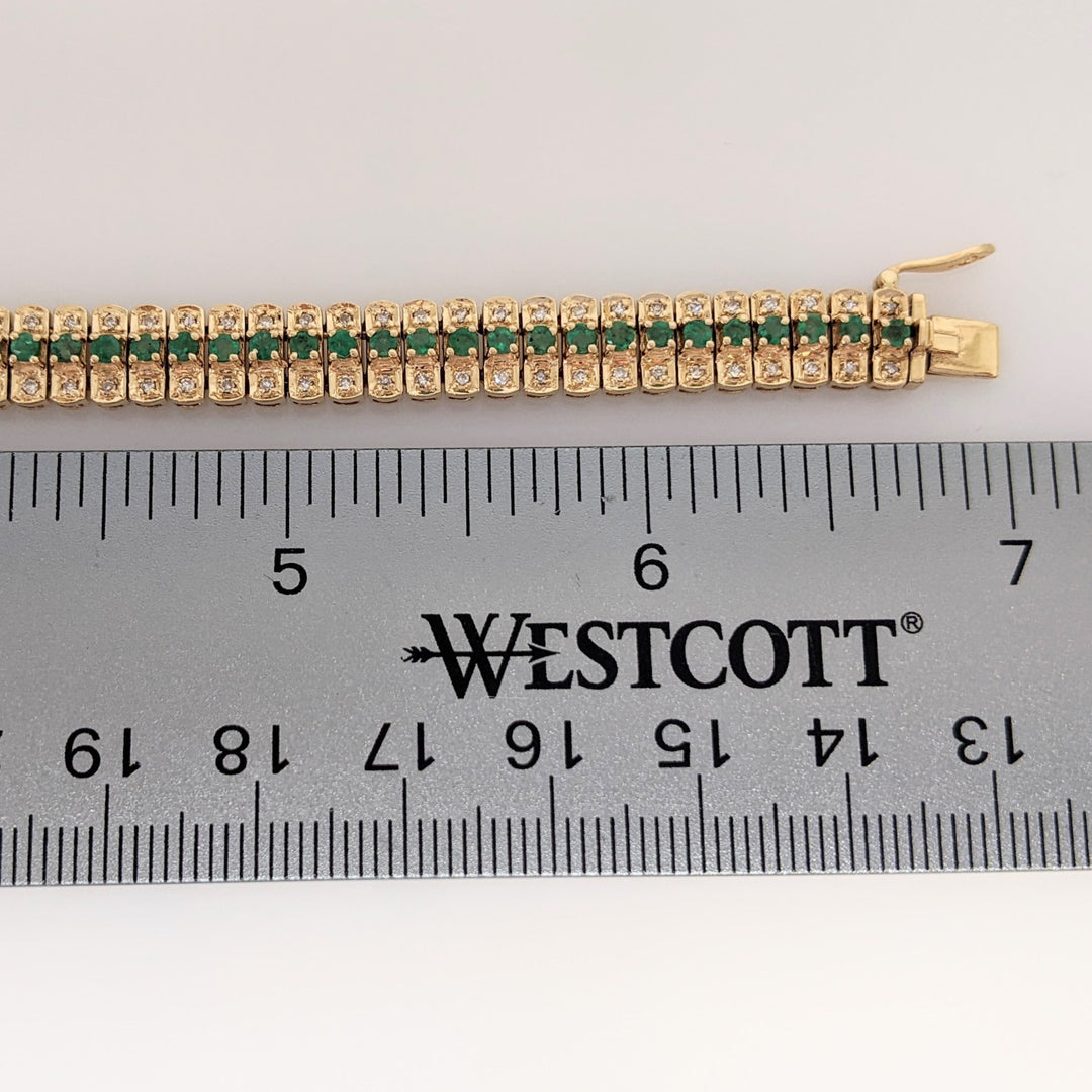 14K EMERALD ROUND (67) 2MM WITH 1.34 DIAMOND TOTAL WEIGHT ESTATE BRACELET 21.3 GRAMS