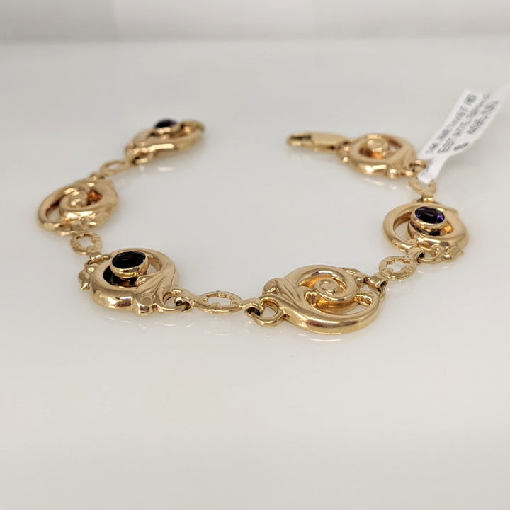 14k AMETHYST ROUND (3) BEZEL CIRCLE ESTATE BRACELET 7.8 GRAMS