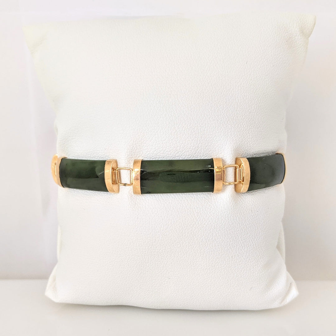 14K JADE BAR 9X20 (6) ESTATE BRACELET 12.2 GRAMS
