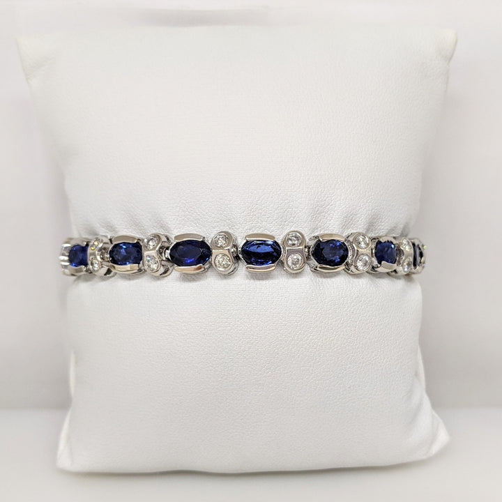 14K WHITE SAPPHIRE "AA" OVAL 5X7 (16) WITH 1.92 DIAMOND TOTAL WEIGHT ESTATE BRACELET 22.7 GRAMS
