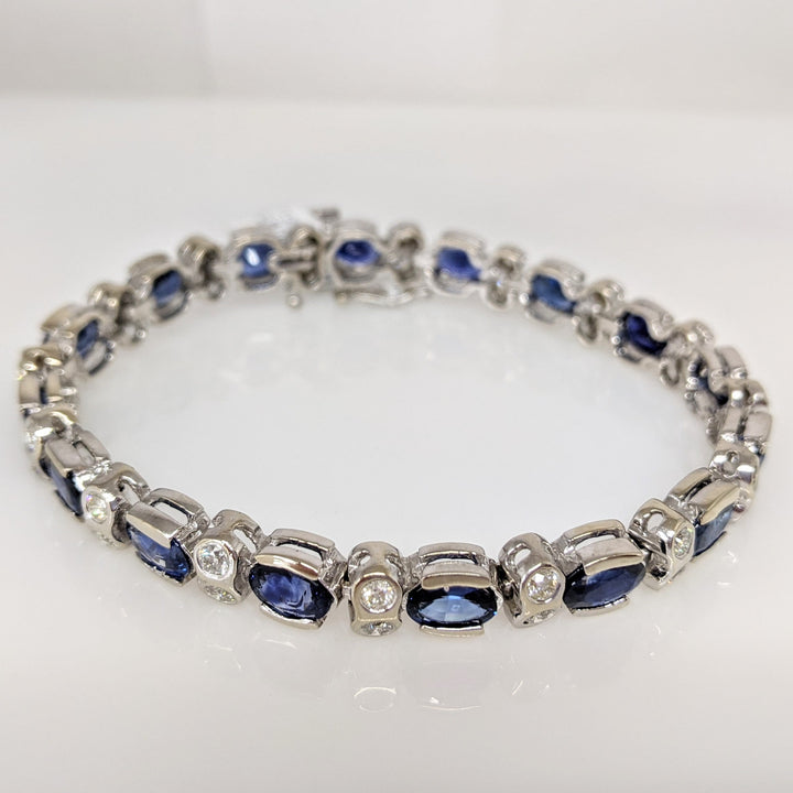 14K WHITE SAPPHIRE "AA" OVAL 5X7 (16) WITH 1.92 DIAMOND TOTAL WEIGHT ESTATE BRACELET 22.7 GRAMS