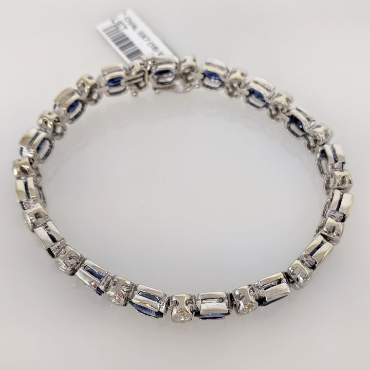 14K WHITE SAPPHIRE "AA" OVAL 5X7 (16) WITH 1.92 DIAMOND TOTAL WEIGHT ESTATE BRACELET 22.7 GRAMS