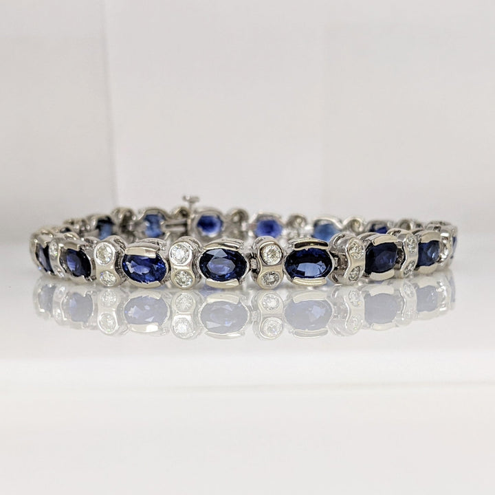 14K WHITE SAPPHIRE "AA" OVAL 5X7 (16) WITH 1.92 DIAMOND TOTAL WEIGHT ESTATE BRACELET 22.7 GRAMS