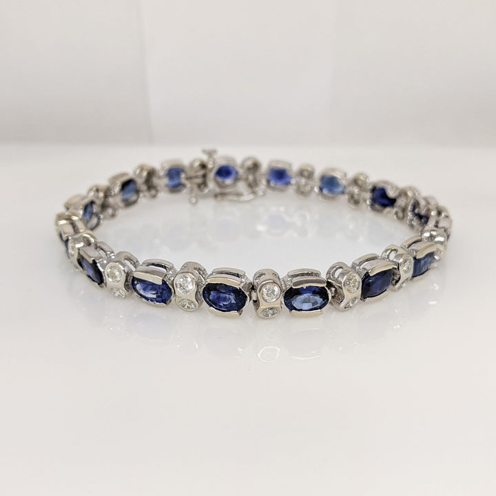 14K WHITE SAPPHIRE "AA" OVAL 5X7 (16) WITH 1.92 DIAMOND TOTAL WEIGHT ESTATE BRACELET 22.7 GRAMS