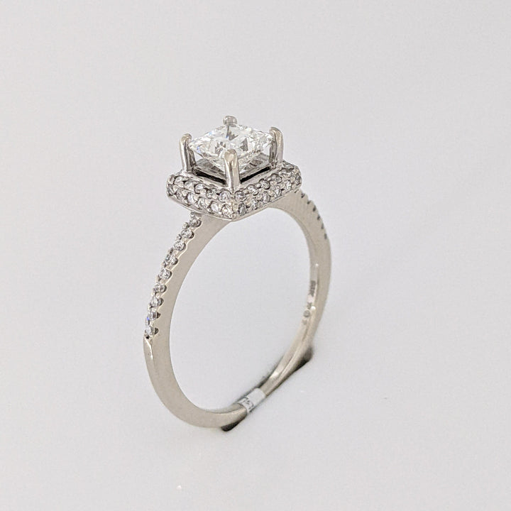 14K WHITE GOLD 1.00 CARAT TOTAL WEIGHT VS2 G DIAMOND PRINCESS CUT HALO ESTATE RING 2.6 GRAMS