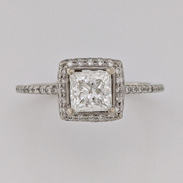 14K WHITE GOLD 1.00 CARAT TOTAL WEIGHT VS2 G DIAMOND PRINCESS CUT HALO ESTATE RING 2.6 GRAMS