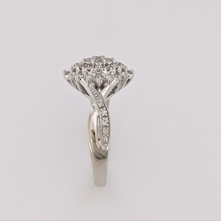 10K WHITE .22 CARAT TOTAL SI1 H DIAMOND ROUND (30) CLUSTER MARQUISE SHAPE ESTATE RING 3.0 GRAMS