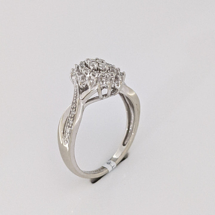 10K WHITE .22 CARAT TOTAL SI1 H DIAMOND ROUND (30) CLUSTER MARQUISE SHAPE ESTATE RING 3.0 GRAMS