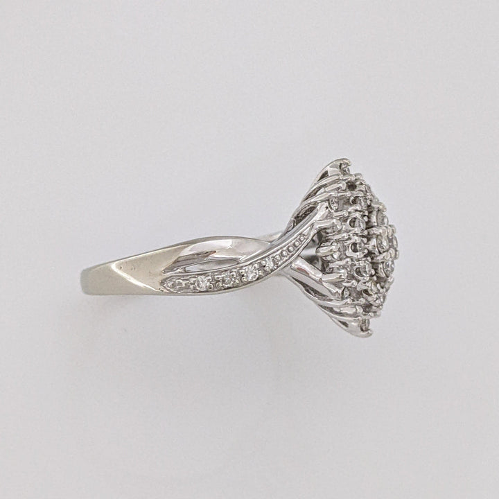 10K WHITE .22 CARAT TOTAL SI1 H DIAMOND ROUND (30) CLUSTER MARQUISE SHAPE ESTATE RING 3.0 GRAMS