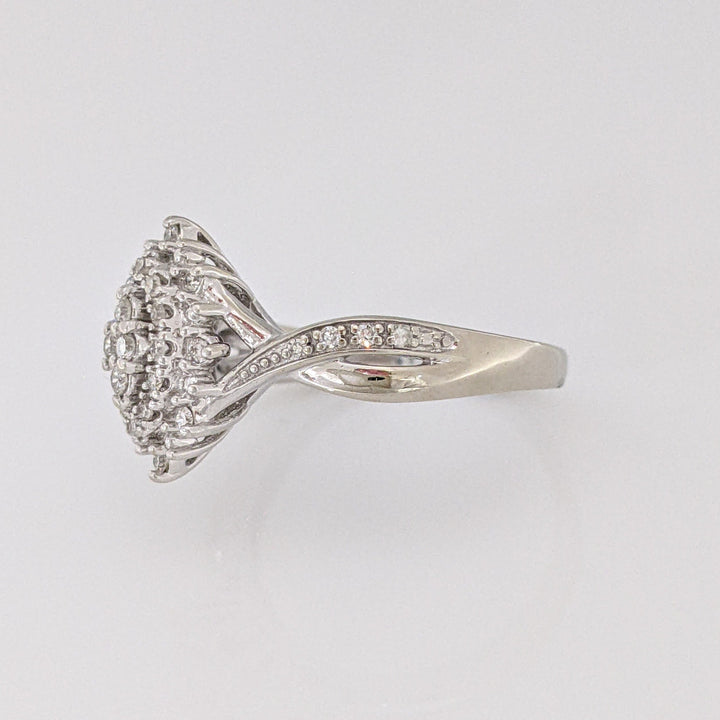 10K WHITE .22 CARAT TOTAL SI1 H DIAMOND ROUND (30) CLUSTER MARQUISE SHAPE ESTATE RING 3.0 GRAMS