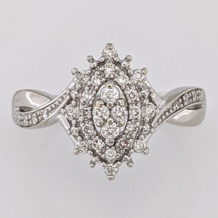 10K WHITE .22 CARAT TOTAL SI1 H DIAMOND ROUND (30) CLUSTER MARQUISE SHAPE ESTATE RING 3.0 GRAMS