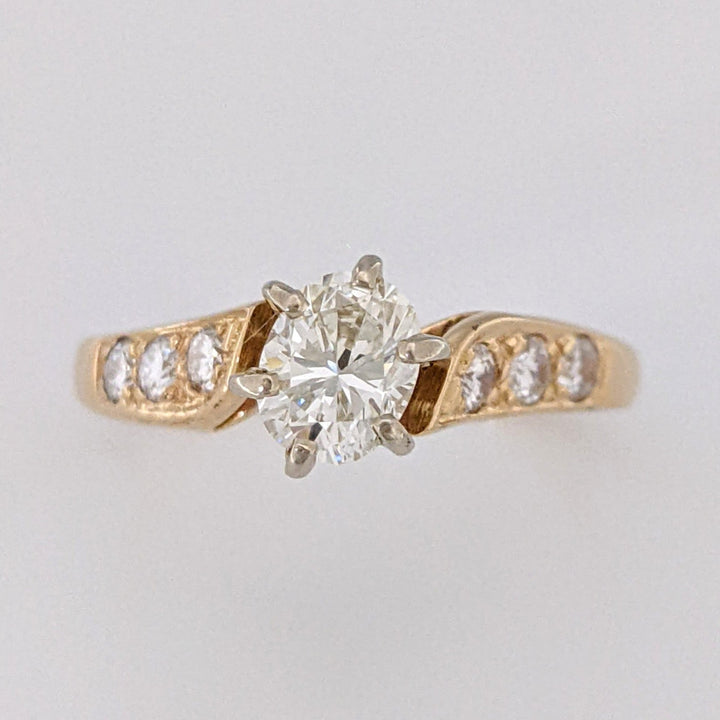 14K .62 CARAT TOTAL WEIGHT VS2 J DIAMOND OVAL WITH (6) ROUND MELEE ESTATE RING