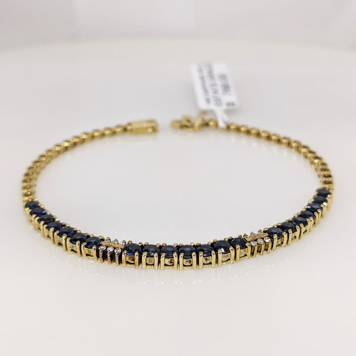 14K SAPPHIRE ROUND (21) WITH (12) MELEE ESTATE BRACELET 7.7 GRAMS