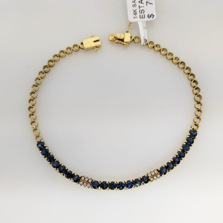 14K SAPPHIRE ROUND (21) WITH (12) MELEE ESTATE BRACELET 7.7 GRAMS