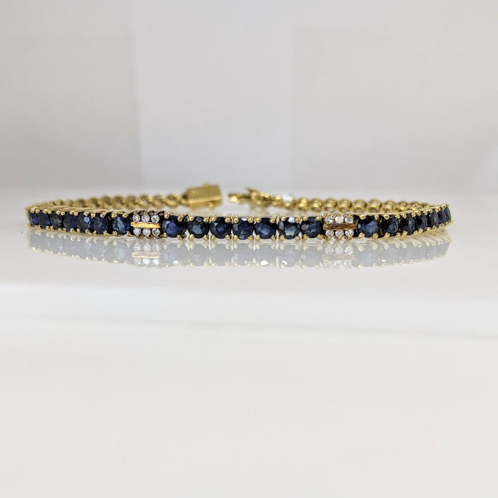 14K SAPPHIRE ROUND (21) WITH (12) MELEE ESTATE BRACELET 7.7 GRAMS
