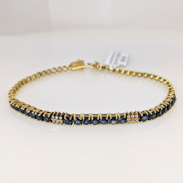 14K SAPPHIRE ROUND (21) WITH (12) MELEE ESTATE BRACELET 7.7 GRAMS
