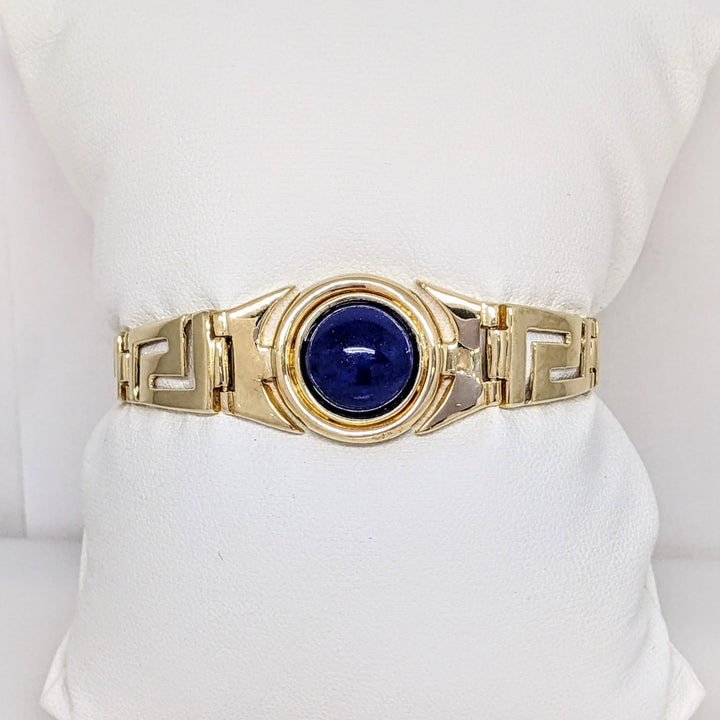 14K LAPIS ROUND 11.5MM AZTEC ESTATE BRACELET 15.0 GRAMS