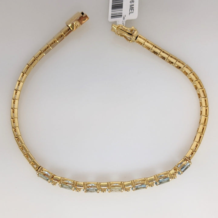 14K BLUE TOPAZ OVAL (7) 4X6 WITH (6) DIAMONDS ESTATE BRACELET 10.7 GRAMS