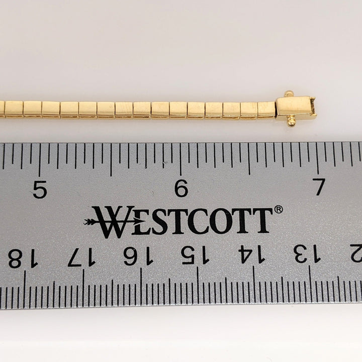 14K BLUE TOPAZ OVAL (7) 4X6 WITH (6) DIAMONDS ESTATE BRACELET 10.7 GRAMS