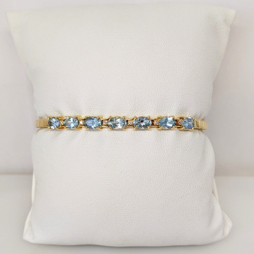 14K BLUE TOPAZ OVAL (7) 4X6 WITH (6) DIAMONDS ESTATE BRACELET 10.7 GRAMS