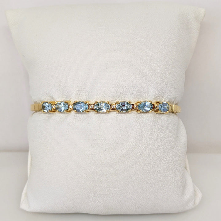 14K BLUE TOPAZ OVAL (7) 4X6 WITH (6) DIAMONDS ESTATE BRACELET 10.7 GRAMS