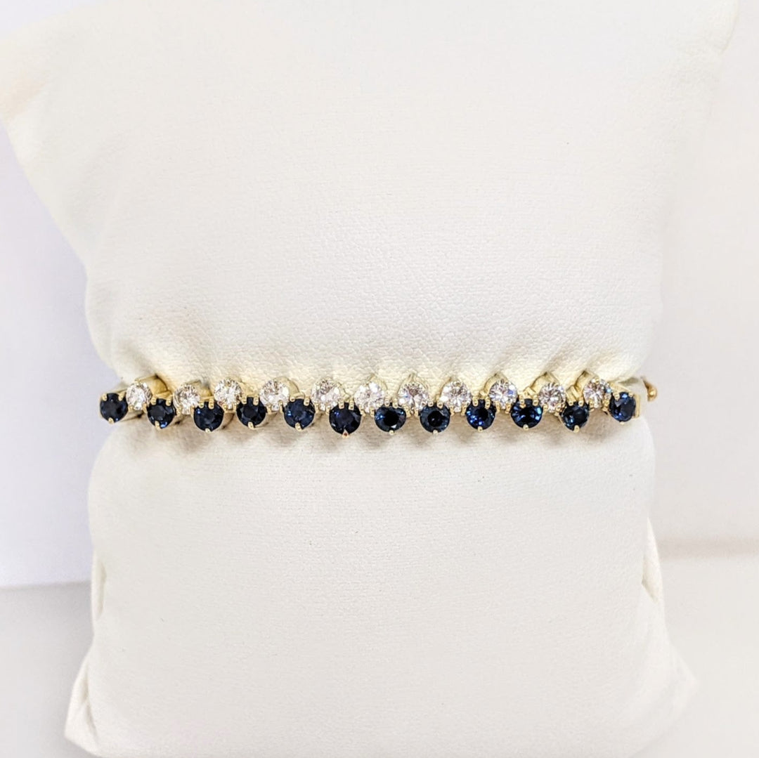 14K 1.10 CARAT TOTAL WEIGHT VS2 J DIAMOND ROUND (10) 1.00CTW SAPPHIRE ROUND (10) ESTATE BANGLE 14.6 GRAMS
