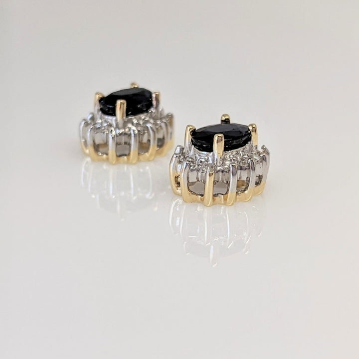 14K SAPPHIRE OVAL 4X6 WITH (24) MELEE HALO ESTATE EARRINGS 2.5 GRAMS