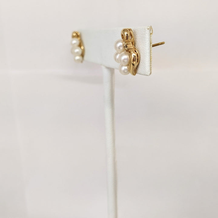 14K PEARL ROUND (8) 3-4MM CLUSTER WITH MELEE ESTATE EARRINGS 2.8 GRAMS