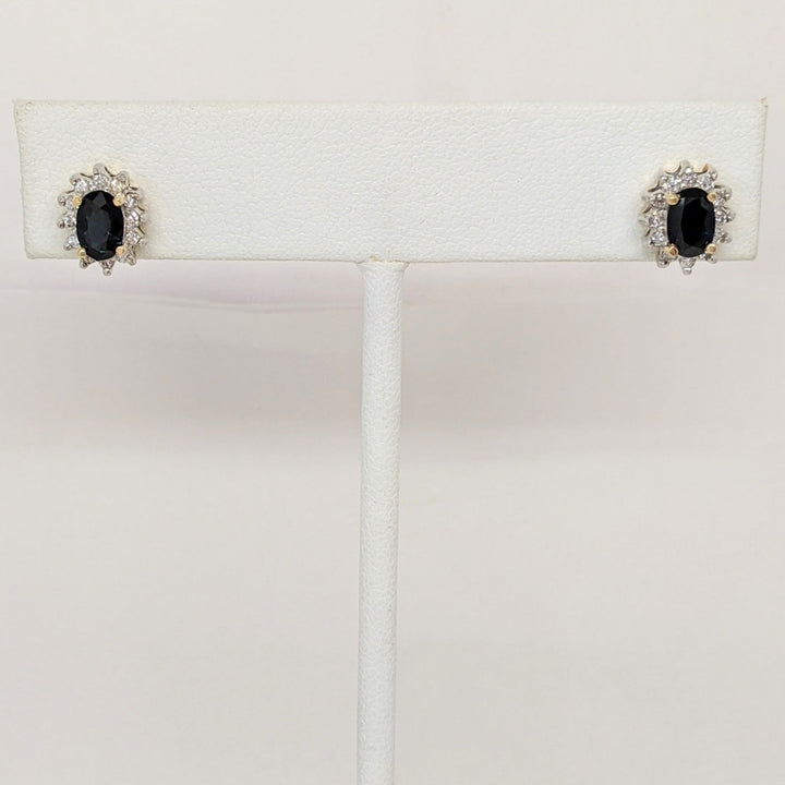 14K SAPPHIRE OVAL 4X6 WITH (24) MELEE HALO ESTATE EARRINGS 2.5 GRAMS