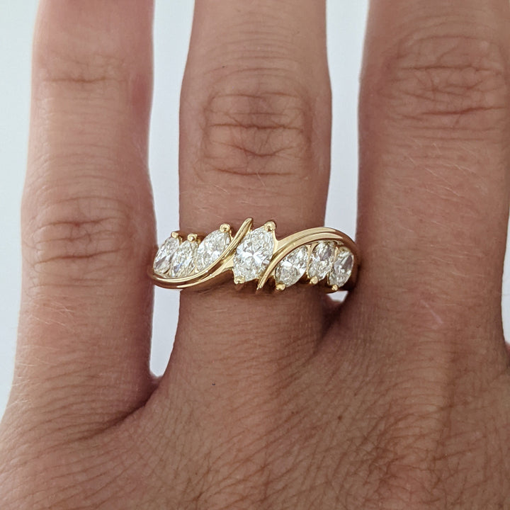 14K 1.01 CARAT TOTAL WEIGHT SI I (7) MARQUISE DIAMOND ESTATE BAND 5.4 GRAMS